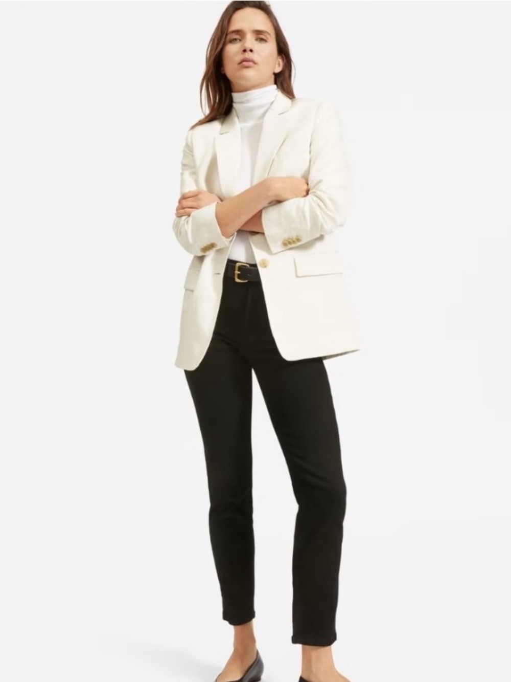 Everlane The Cotton-Linen Blazer in Bone White Sz 2